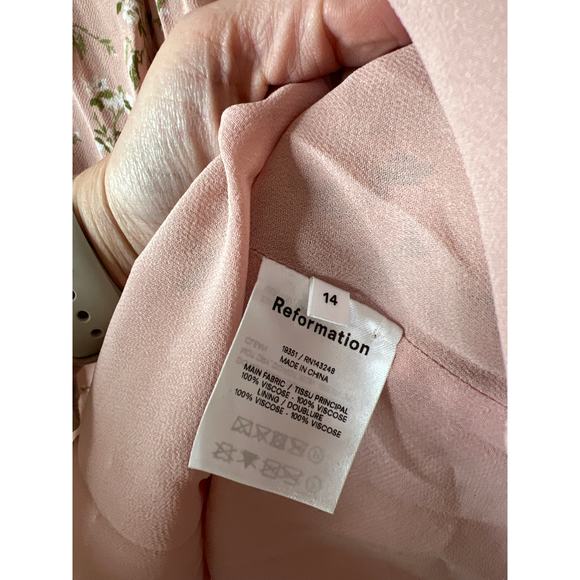 NEW Reformation Morris Melody Floral Ruffle Long Sleeve Mini Dress Pink Size: 14 - Picture 5 of 7